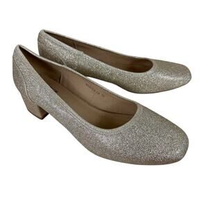 Idifu Gold Shimmery Sparkly Glitzy Glitter Low Heeled Slip On Pumps Women's 10